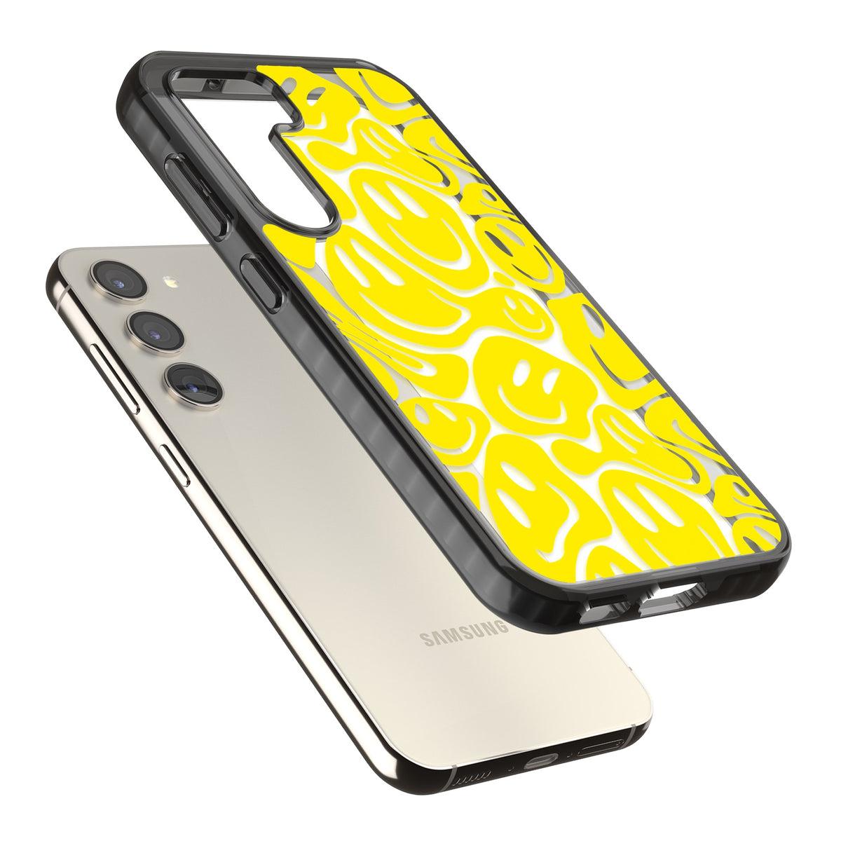 Yellow Acid Faces Samsung S22 / Samsung S22 Plus / Samsung S23 / Samsung S23 Plus / Samsung S24 / Samsung S24 Plus Impact Black Phone Case angled