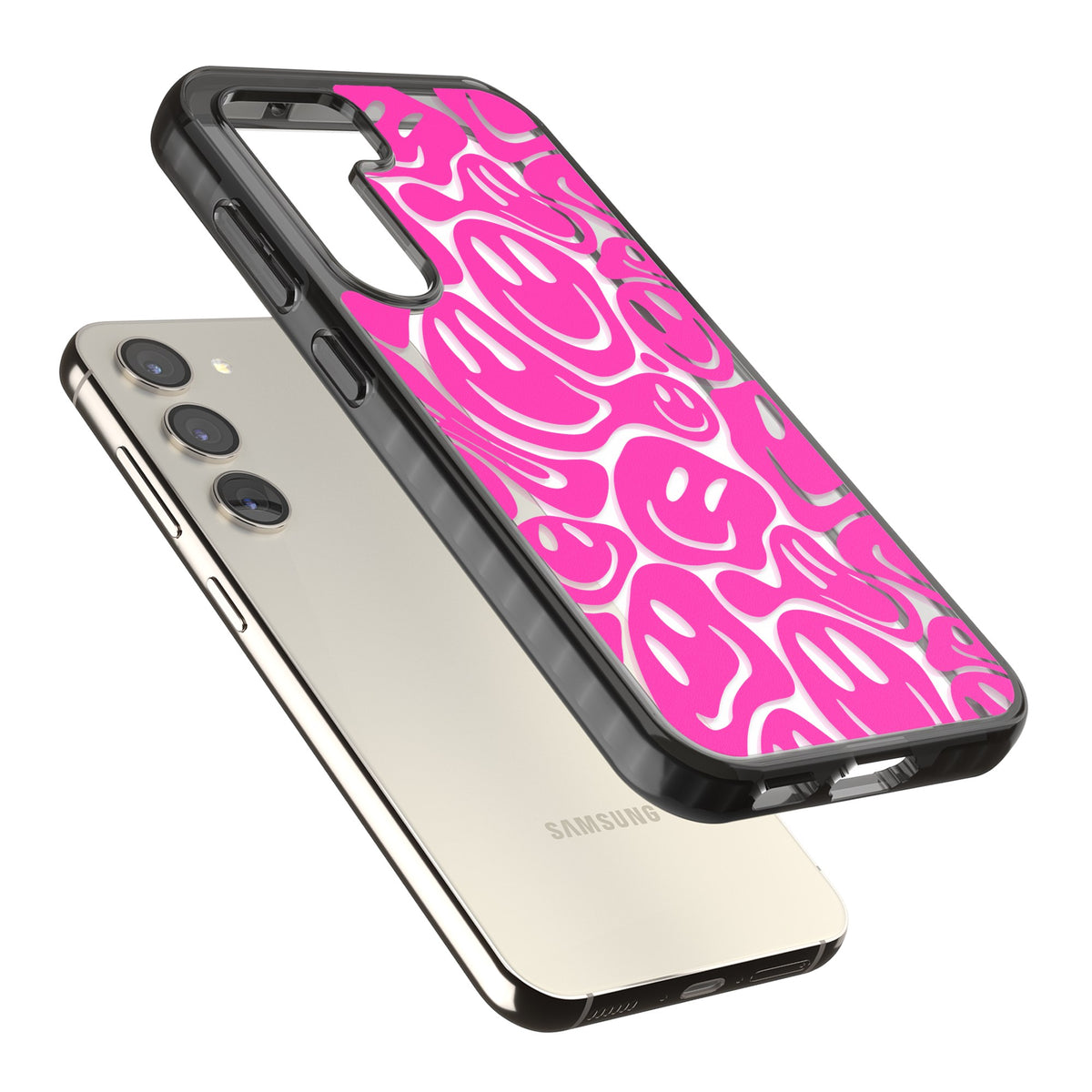 Pink Acid Faces Samsung S22 / Samsung S22 Plus / Samsung S23 / Samsung S23 Plus / Samsung S24 / Samsung S24 Plus Impact Black Phone Case angled