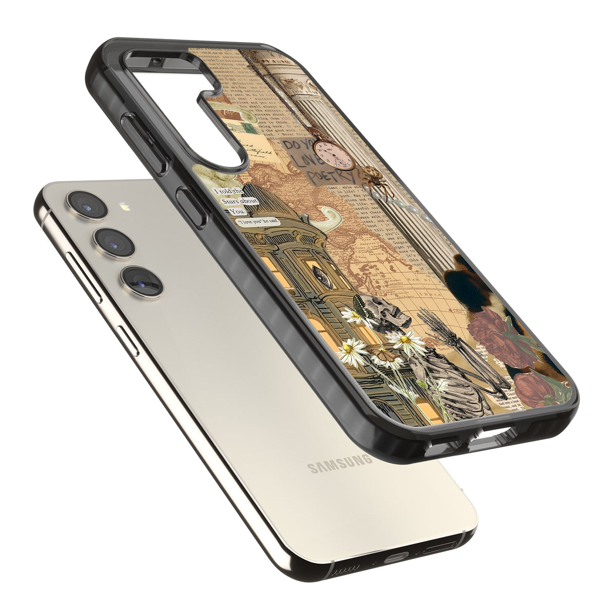 Skeleton Poetry Samsung S22 / Samsung S22 Plus / Samsung S23 / Samsung S23 Plus / Samsung S24 / Samsung S24 Plus Impact Black Phone Case angled