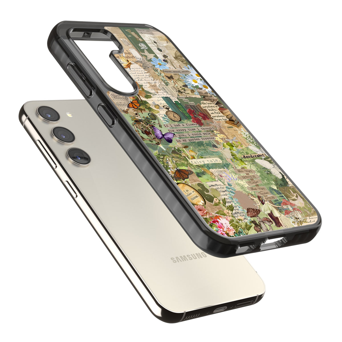 Enchanted Collage Samsung S22 / Samsung S22 Plus / Samsung S23 / Samsung S23 Plus / Samsung S24 / Samsung S24 Plus Impact Black Phone Case angled