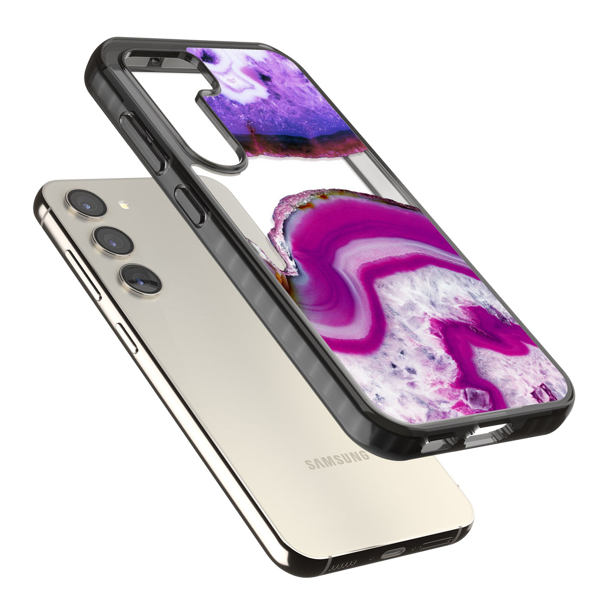 Amethyst Crystal Slice Samsung S22 / Samsung S22 Plus / Samsung S23 / Samsung S23 Plus / Samsung S24 / Samsung S24 Plus Impact Black Phone Case angled