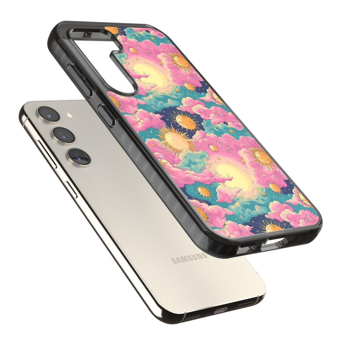 Starlight Clouds Samsung S22 / Samsung S22 Plus / Samsung S23 / Samsung S23 Plus / Samsung S24 / Samsung S24 Plus Impact Black Phone Case angled