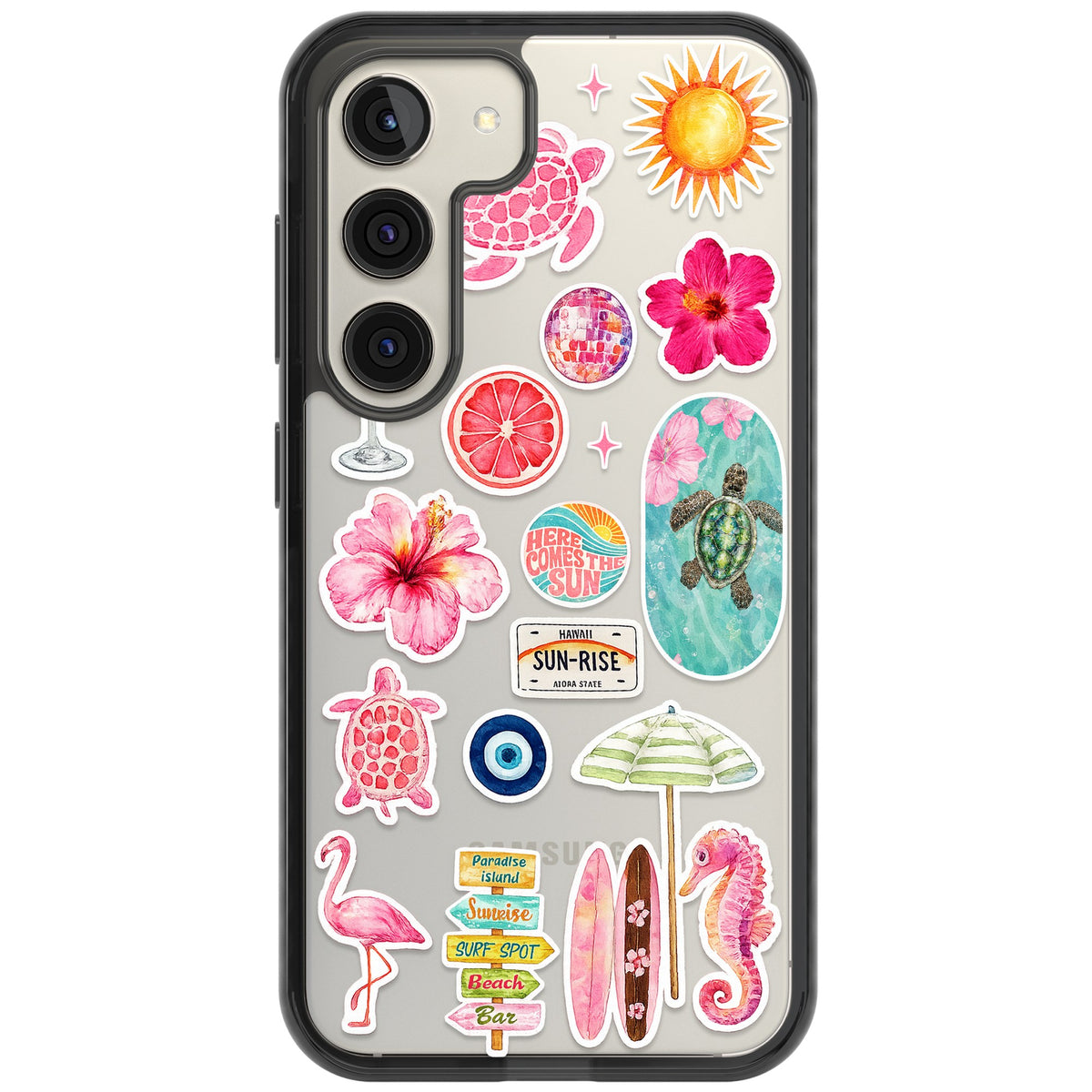 Aloha Sticker Mix Samsung S22 / Samsung S22 Plus / Samsung S23 / Samsung S23 Plus / Samsung S24 / Samsung S24 Plus Impact Black Phone Case front