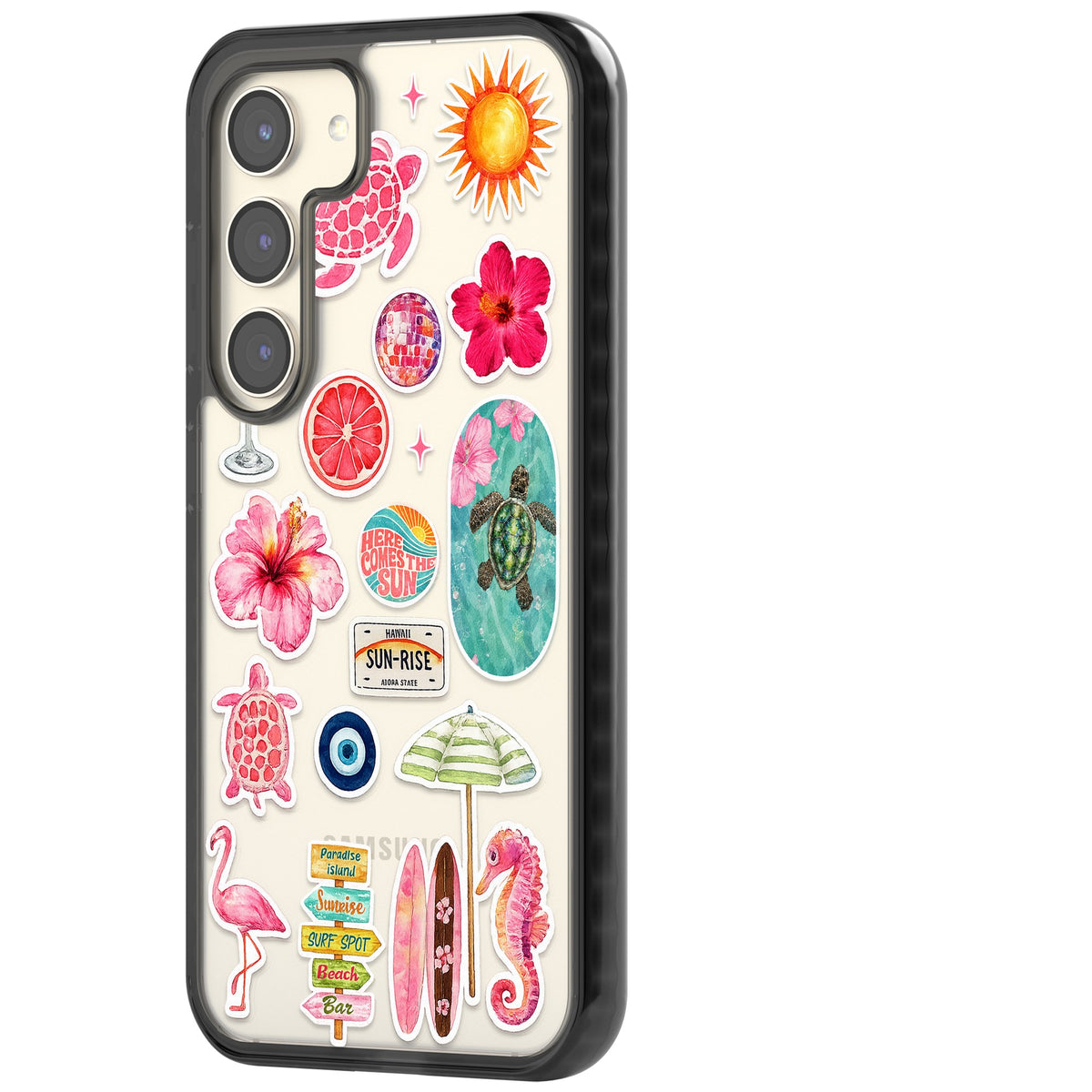 Aloha Sticker Mix Samsung S22 / Samsung S22 Plus / Samsung S23 / Samsung S23 Plus / Samsung S24 / Samsung S24 Plus Impact Black Phone Case side
