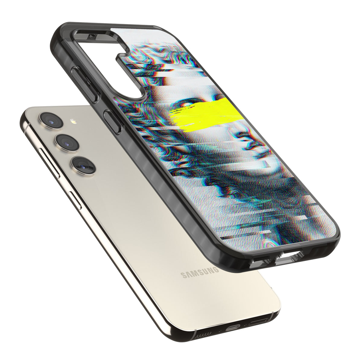 Glitched Fragment Samsung S22 / Samsung S22 Plus / Samsung S23 / Samsung S23 Plus / Samsung S24 / Samsung S24 Plus Impact Black Phone Case angled