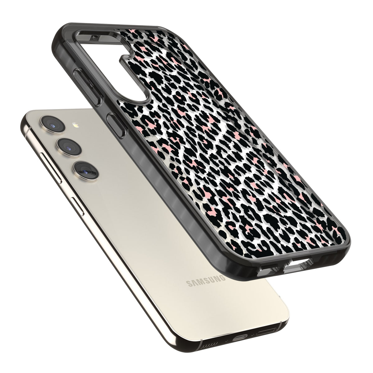 Tatty Leopard Samsung S22 / Samsung S22 Plus / Samsung S23 / Samsung S23 Plus / Samsung S24 / Samsung S24 Plus Impact Black Phone Case angled