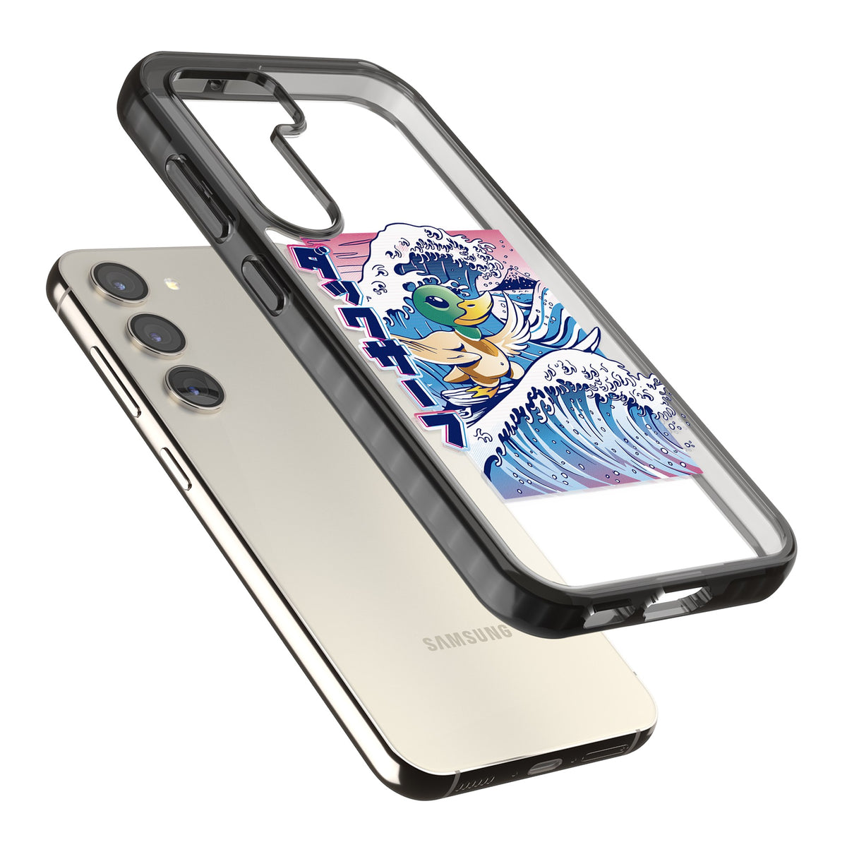 Duck Surf Samsung S22 / Samsung S22 Plus / Samsung S23 / Samsung S23 Plus / Samsung S24 / Samsung S24 Plus Impact Black Phone Case angled