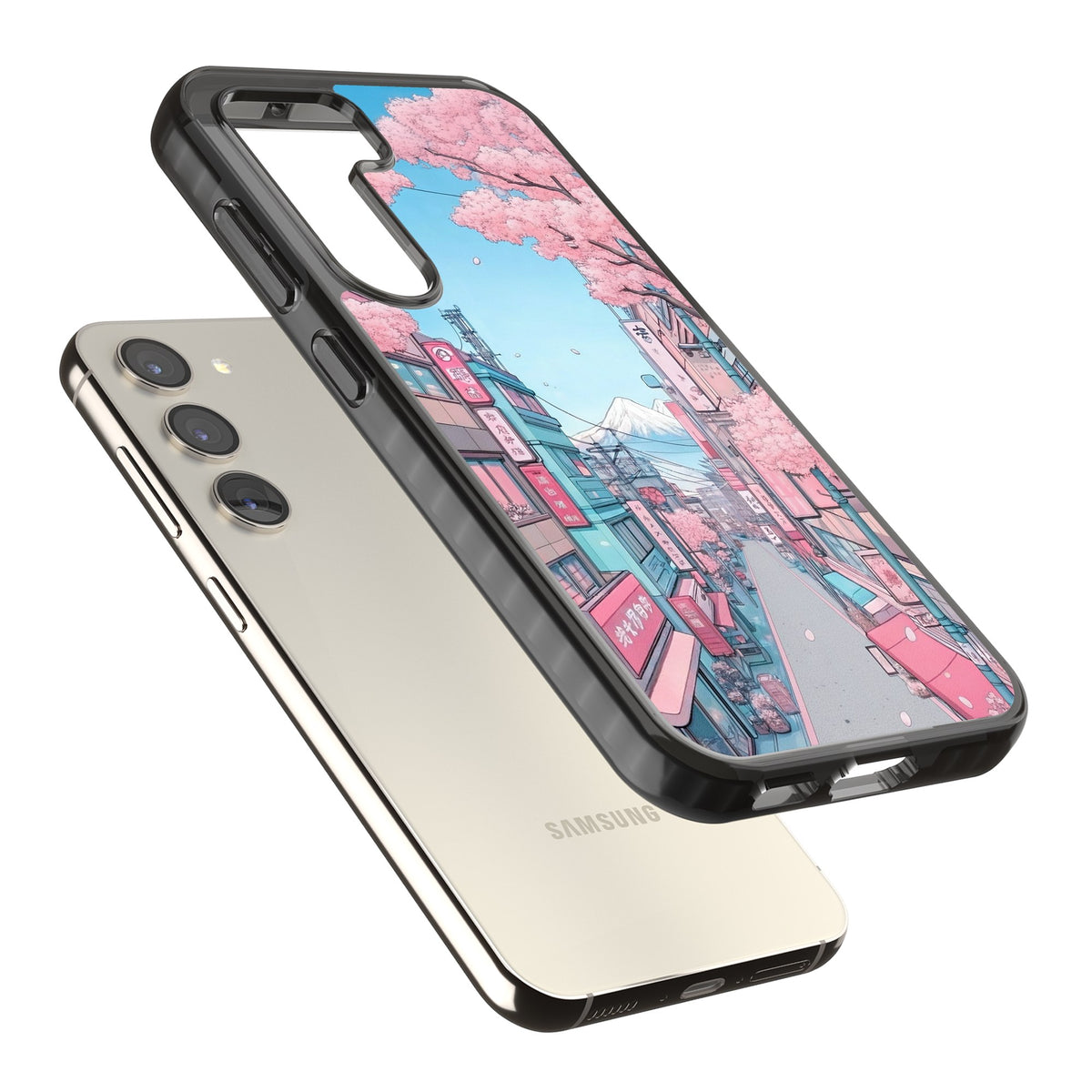 Sakura Lane Samsung S22 / Samsung S22 Plus / Samsung S23 / Samsung S23 Plus / Samsung S24 / Samsung S24 Plus Impact Black Phone Case angled