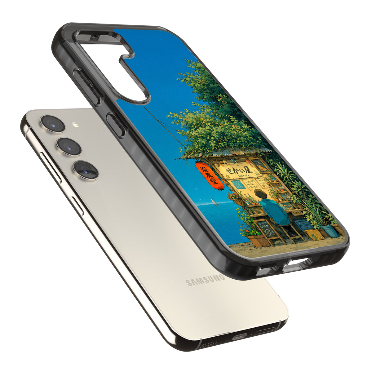 The Shirahama Kiosk Samsung S22 / Samsung S22 Plus / Samsung S23 / Samsung S23 Plus / Samsung S24 / Samsung S24 Plus Impact Black Phone Case angled
