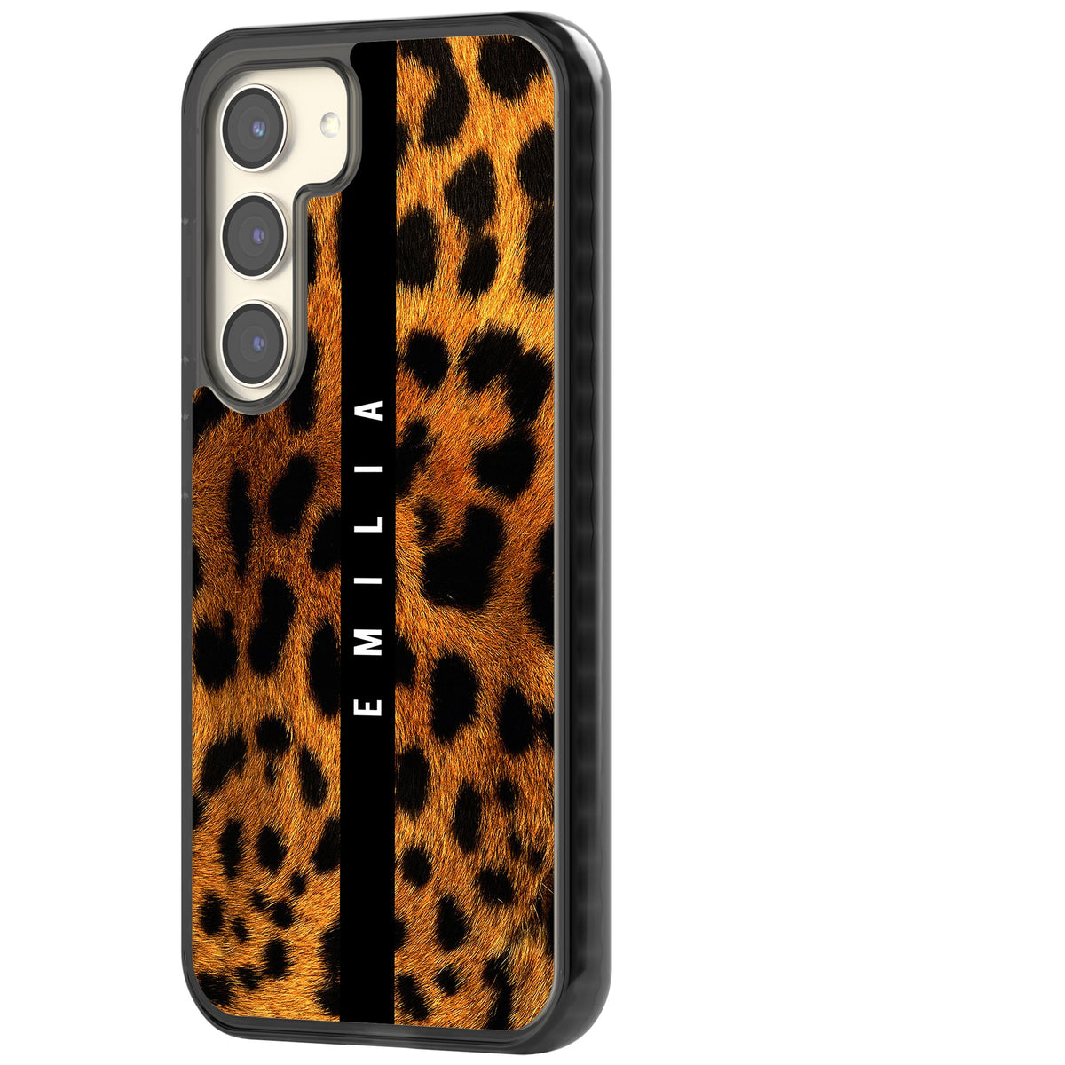 Leopard Print Samsung S22 / Samsung S22 Plus / Samsung S23 / Samsung S23 Plus / Samsung S24 / Samsung S24 Plus Impact Black Phone Case side