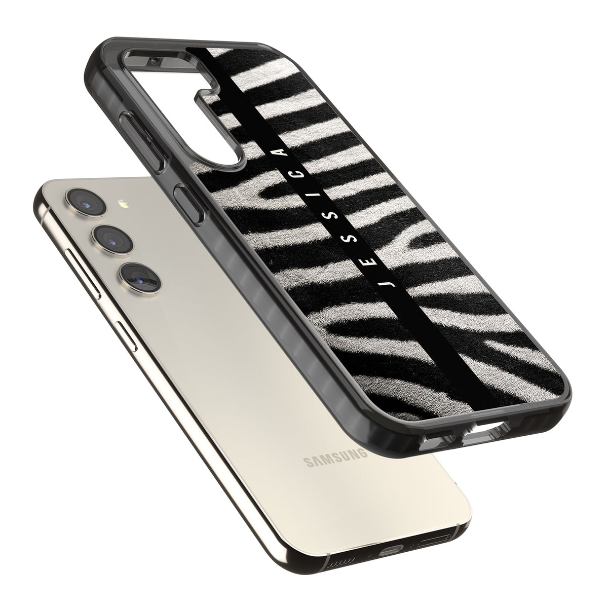 Zebra Print Samsung S22 / Samsung S22 Plus / Samsung S23 / Samsung S23 Plus / Samsung S24 / Samsung S24 Plus Impact Black Phone Case angled