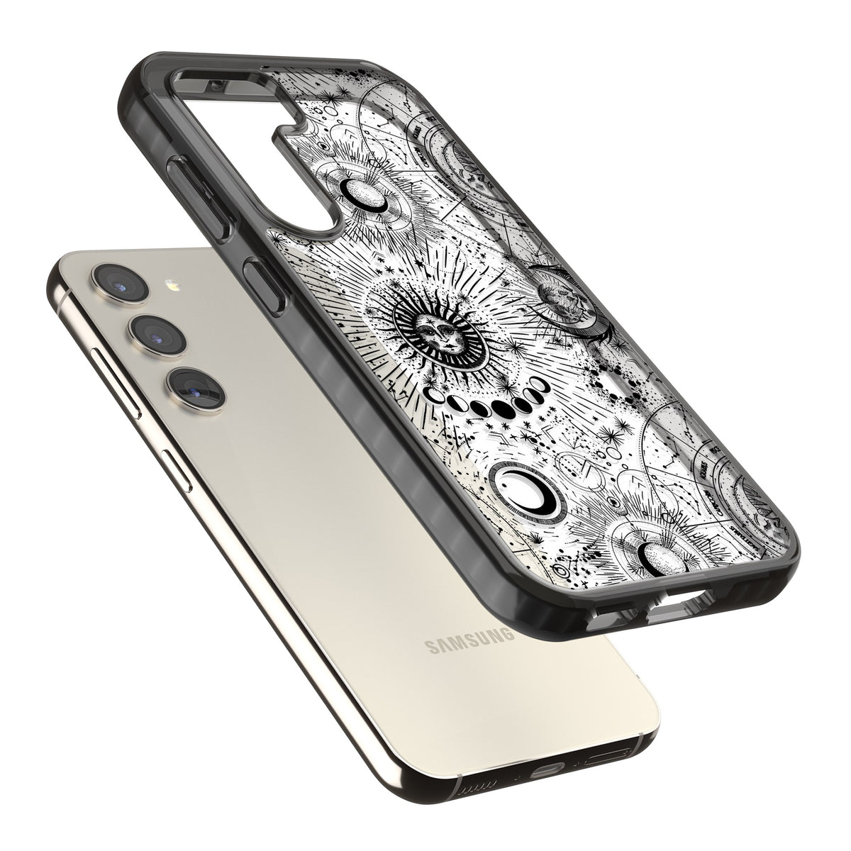 Suns & Zodiac Solar Chart Samsung S22 / Samsung S22 Plus / Samsung S23 / Samsung S23 Plus / Samsung S24 / Samsung S24 Plus Impact Black Phone Case angled
