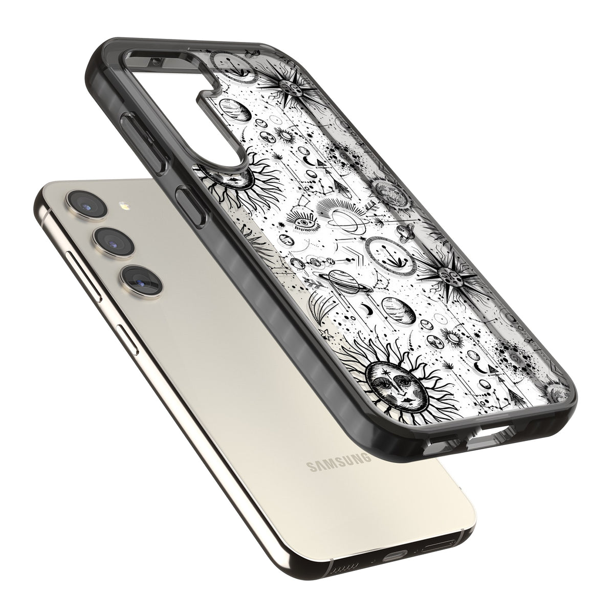 Cosmic Cartography Samsung S22 / Samsung S22 Plus / Samsung S23 / Samsung S23 Plus / Samsung S24 / Samsung S24 Plus Impact Black Phone Case angled