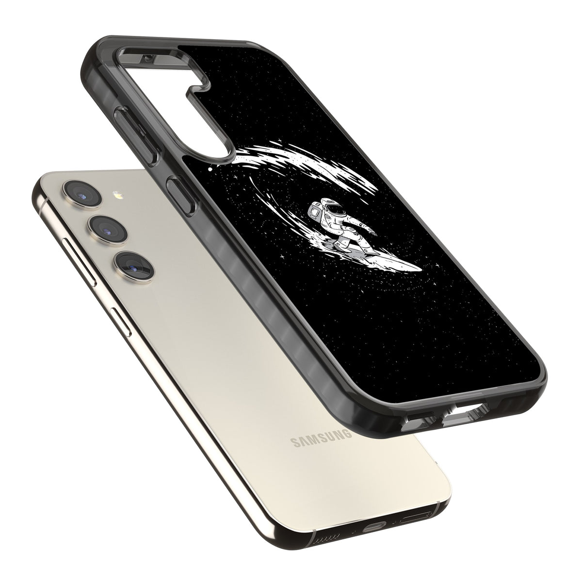 Cosmic Surf Samsung S22 / Samsung S22 Plus / Samsung S23 / Samsung S23 Plus / Samsung S24 / Samsung S24 Plus Impact Black Phone Case angled