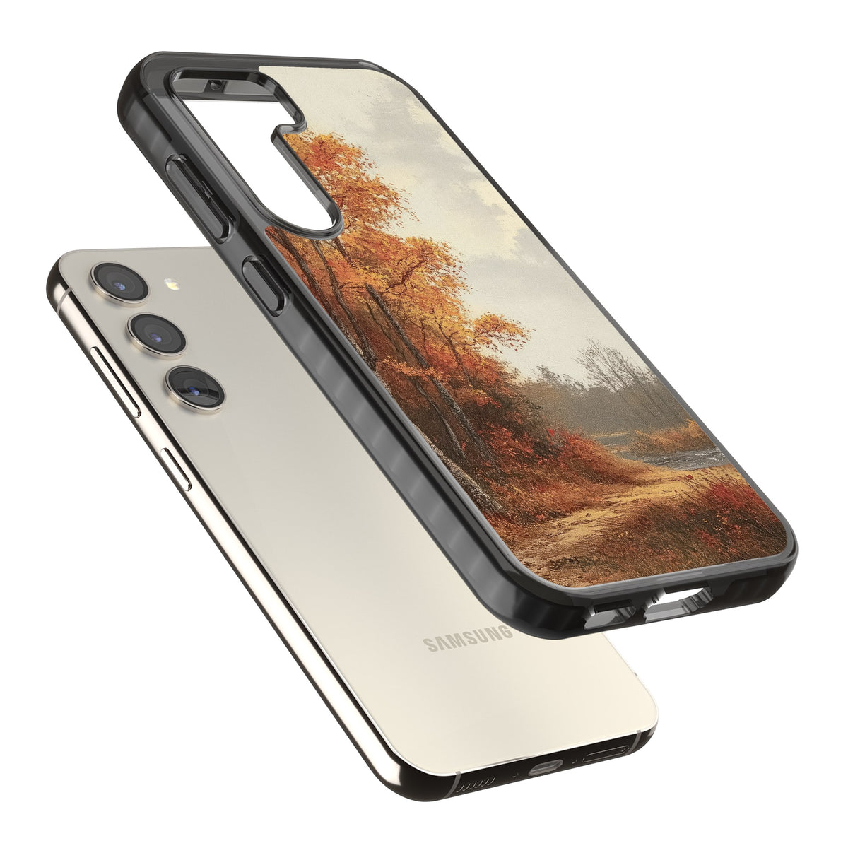 Vintage Autumn Oil Painting Samsung S22 / Samsung S22 Plus / Samsung S23 / Samsung S23 Plus / Samsung S24 / Samsung S24 Plus Impact Black Phone Case angled