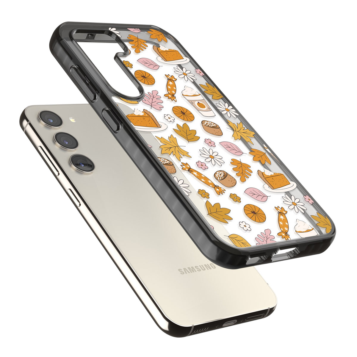 Pumpkin Spice Samsung S22 / Samsung S22 Plus / Samsung S23 / Samsung S23 Plus / Samsung S24 / Samsung S24 Plus Impact Black Phone Case angled