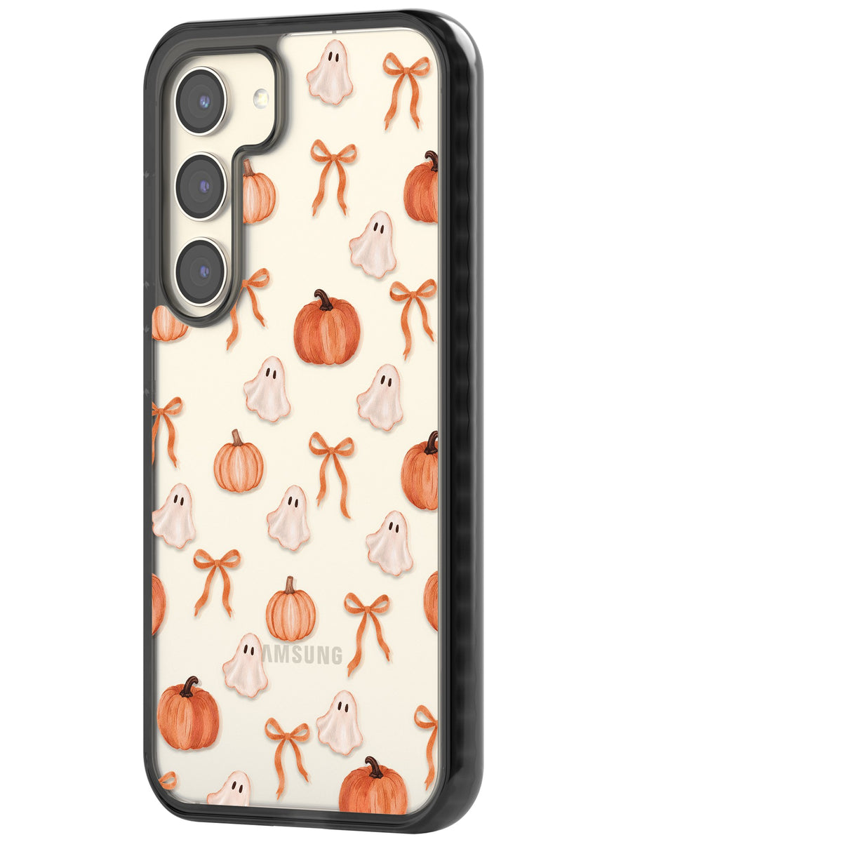 Bows, Ghosts & Pumpkins Samsung S22 / Samsung S22 Plus / Samsung S23 / Samsung S23 Plus / Samsung S24 / Samsung S24 Plus Impact Black Phone Case side