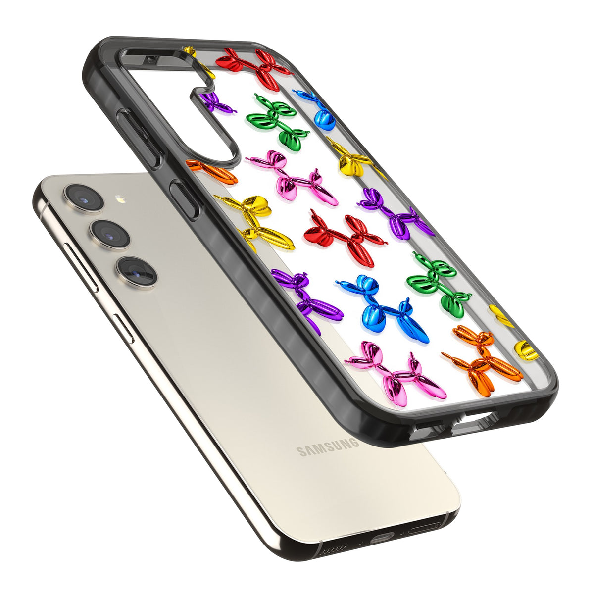 Balloon Dogs Samsung S22 / Samsung S22 Plus / Samsung S23 / Samsung S23 Plus / Samsung S24 / Samsung S24 Plus Impact Black Phone Case angled