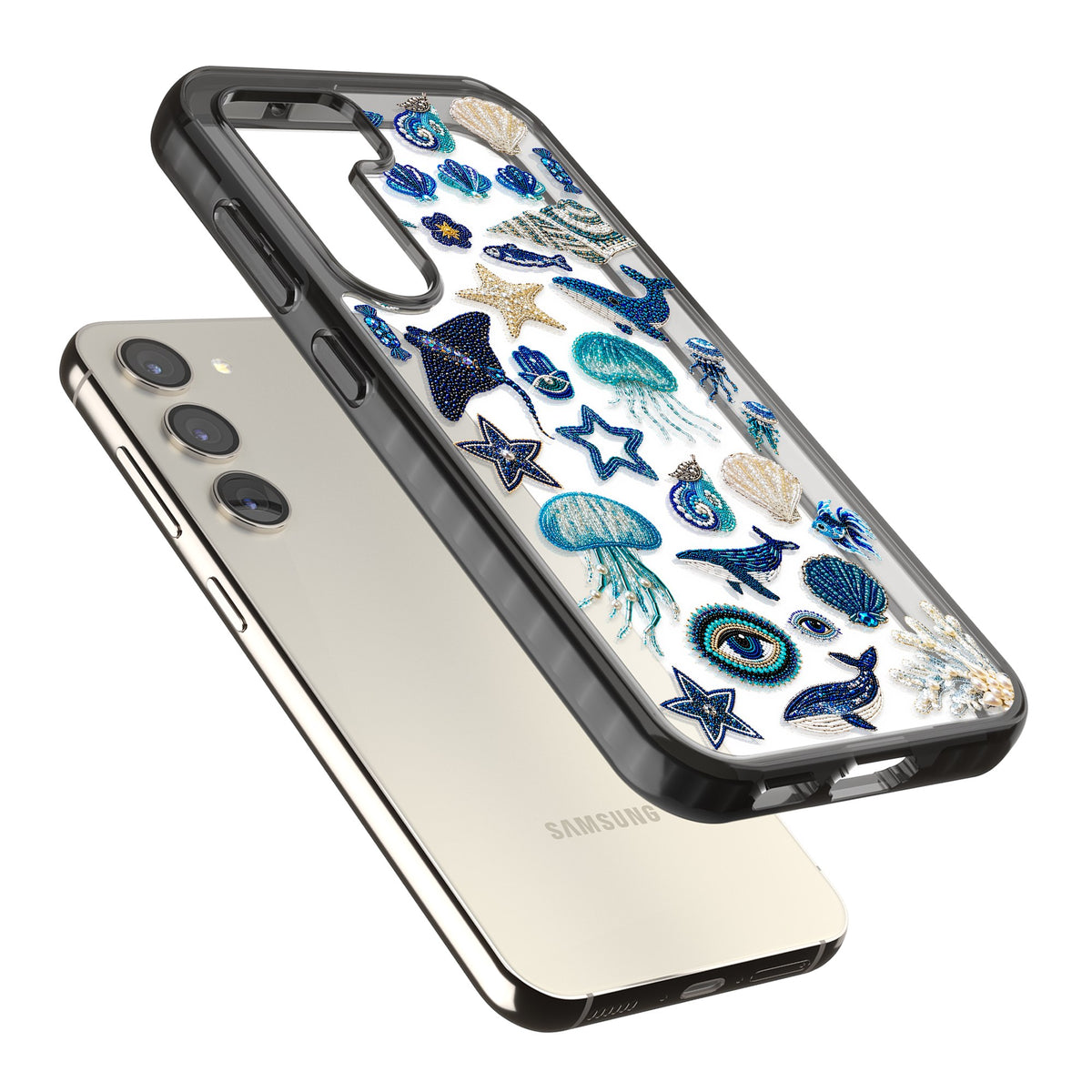 Beaded Coastal Samsung S22 / Samsung S22 Plus / Samsung S23 / Samsung S23 Plus / Samsung S24 / Samsung S24 Plus Impact Black Phone Case angled