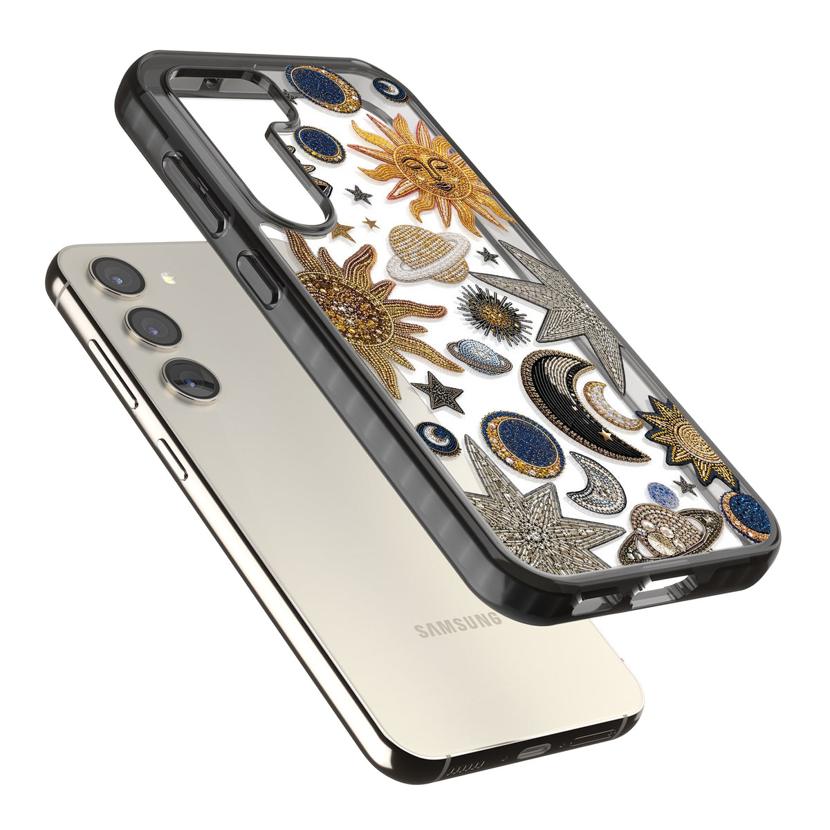 Beaded Cosmos Samsung S22 / Samsung S22 Plus / Samsung S23 / Samsung S23 Plus / Samsung S24 / Samsung S24 Plus Impact Black Phone Case angled