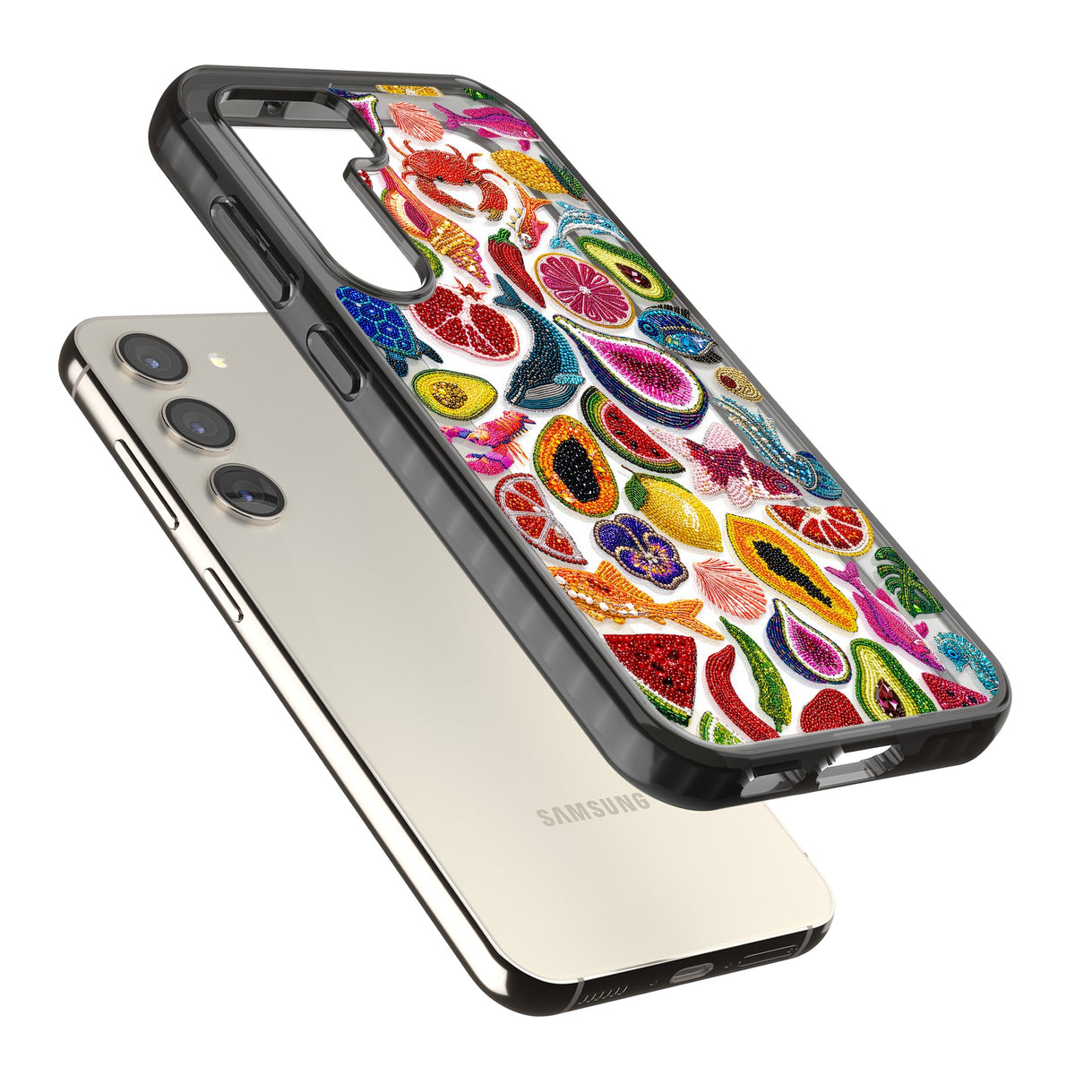 Beaded Tropic Samsung S22 / Samsung S22 Plus / Samsung S23 / Samsung S23 Plus / Samsung S24 / Samsung S24 Plus Impact Black Phone Case angled