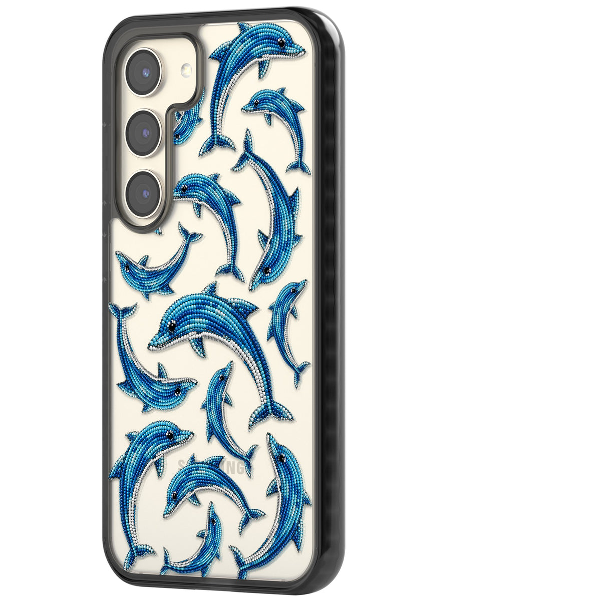 Beaded Dolphins Samsung S22 / Samsung S22 Plus / Samsung S23 / Samsung S23 Plus / Samsung S24 / Samsung S24 Plus Impact Black Phone Case side