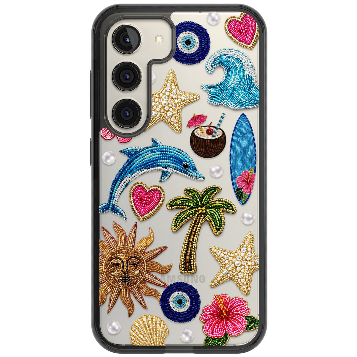 Beaded Beach Samsung S22 / Samsung S22 Plus / Samsung S23 / Samsung S23 Plus / Samsung S24 / Samsung S24 Plus Impact Black Phone Case front