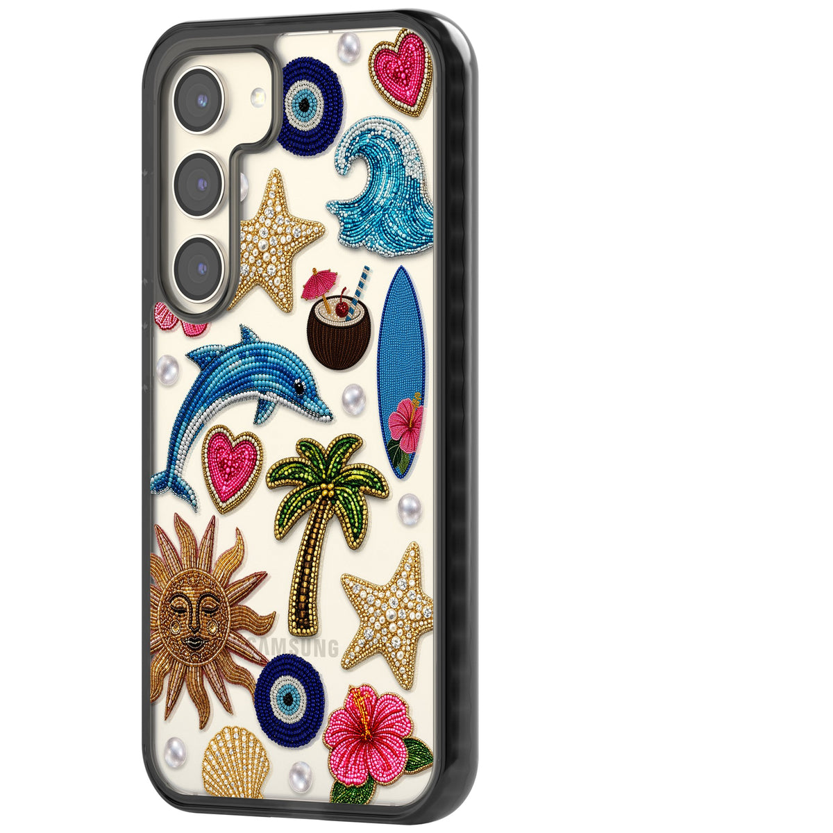 Beaded Beach Samsung S22 / Samsung S22 Plus / Samsung S23 / Samsung S23 Plus / Samsung S24 / Samsung S24 Plus Impact Black Phone Case side
