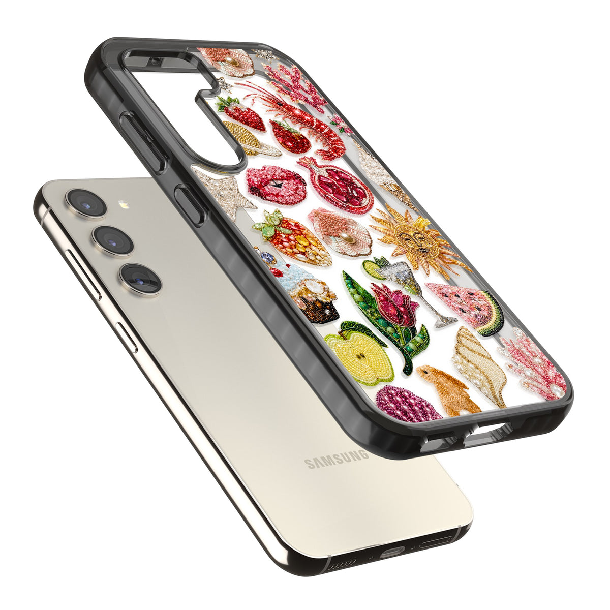 Beaded Riviera Samsung S22 / Samsung S22 Plus / Samsung S23 / Samsung S23 Plus / Samsung S24 / Samsung S24 Plus Impact Black Phone Case angled