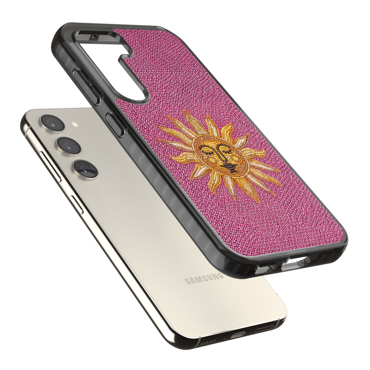 Beaded Sun Samsung S22 / Samsung S22 Plus / Samsung S23 / Samsung S23 Plus / Samsung S24 / Samsung S24 Plus Impact Black Phone Case angled