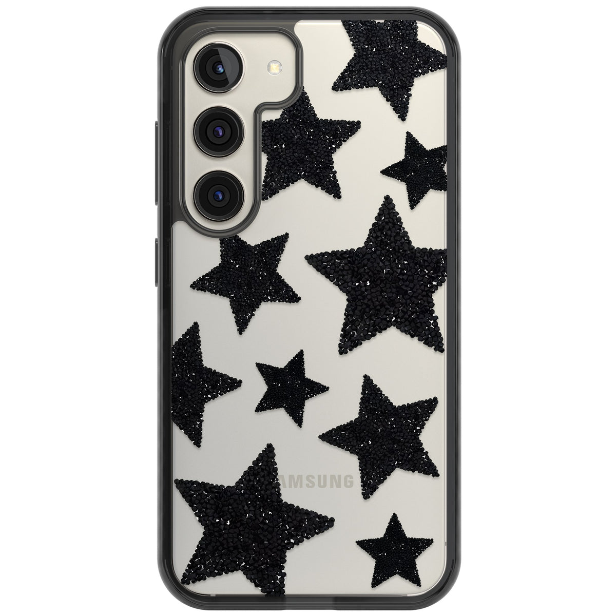 Beaded Black Stars Samsung S22 / Samsung S22 Plus / Samsung S23 / Samsung S23 Plus / Samsung S24 / Samsung S24 Plus Impact Black Phone Case front