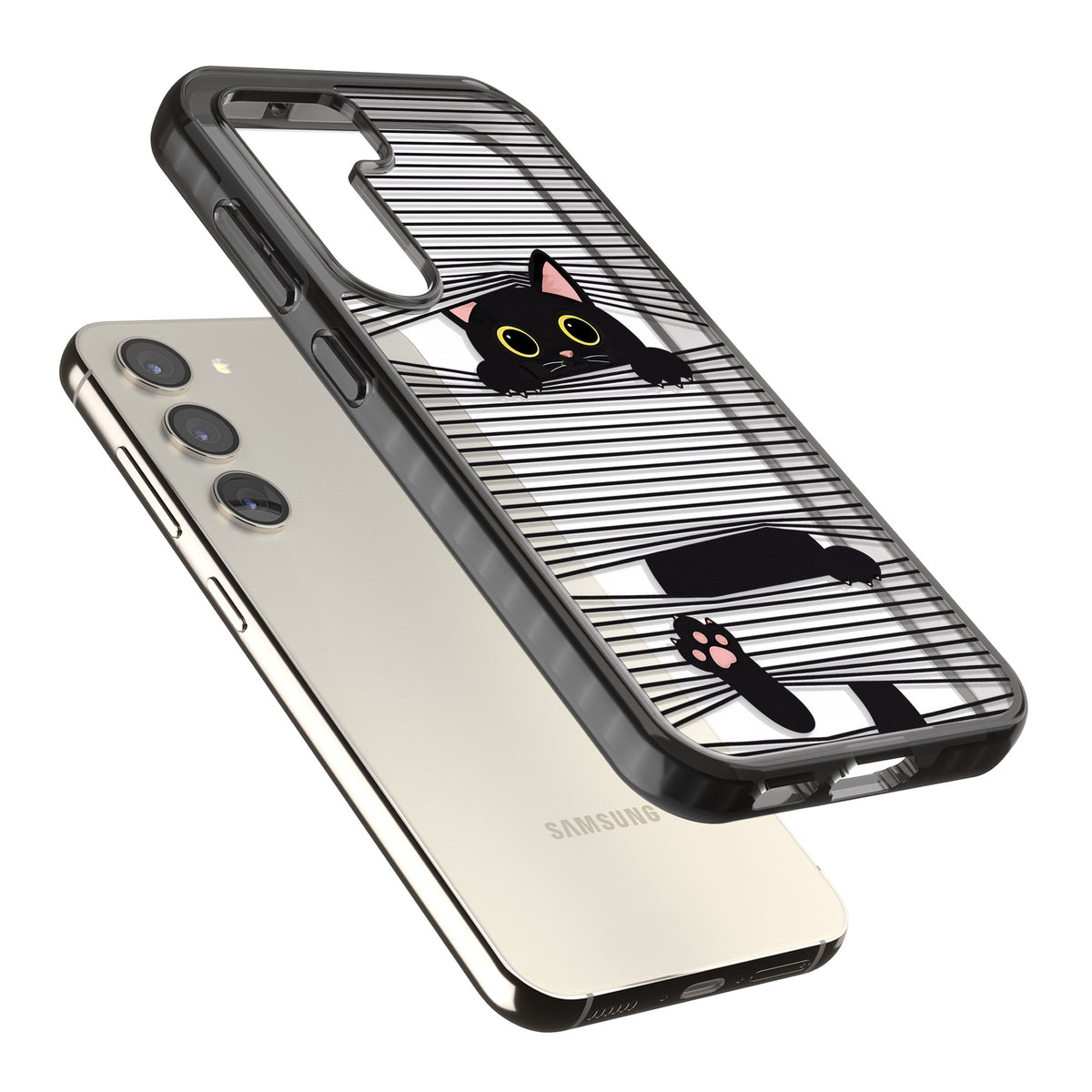Peek-a-Boo Cat Samsung S22 / Samsung S22 Plus / Samsung S23 / Samsung S23 Plus / Samsung S24 / Samsung S24 Plus Impact Black Phone Case angled