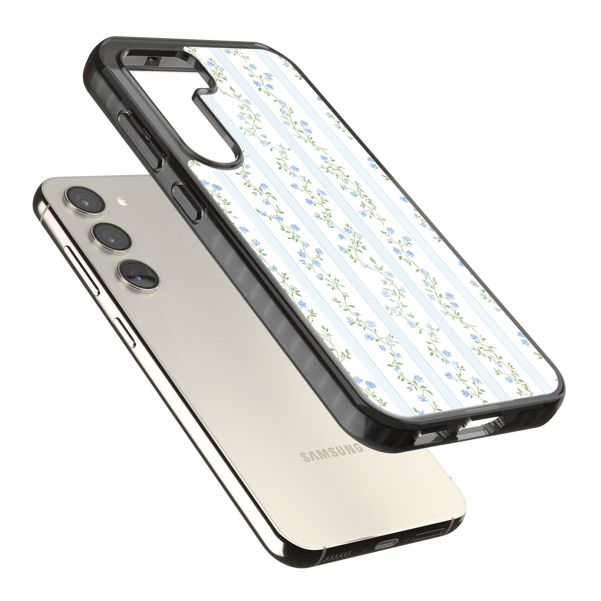 Bluebell Vine Samsung S22 / Samsung S22 Plus / Samsung S23 / Samsung S23 Plus / Samsung S24 / Samsung S24 Plus Impact Black Phone Case angled