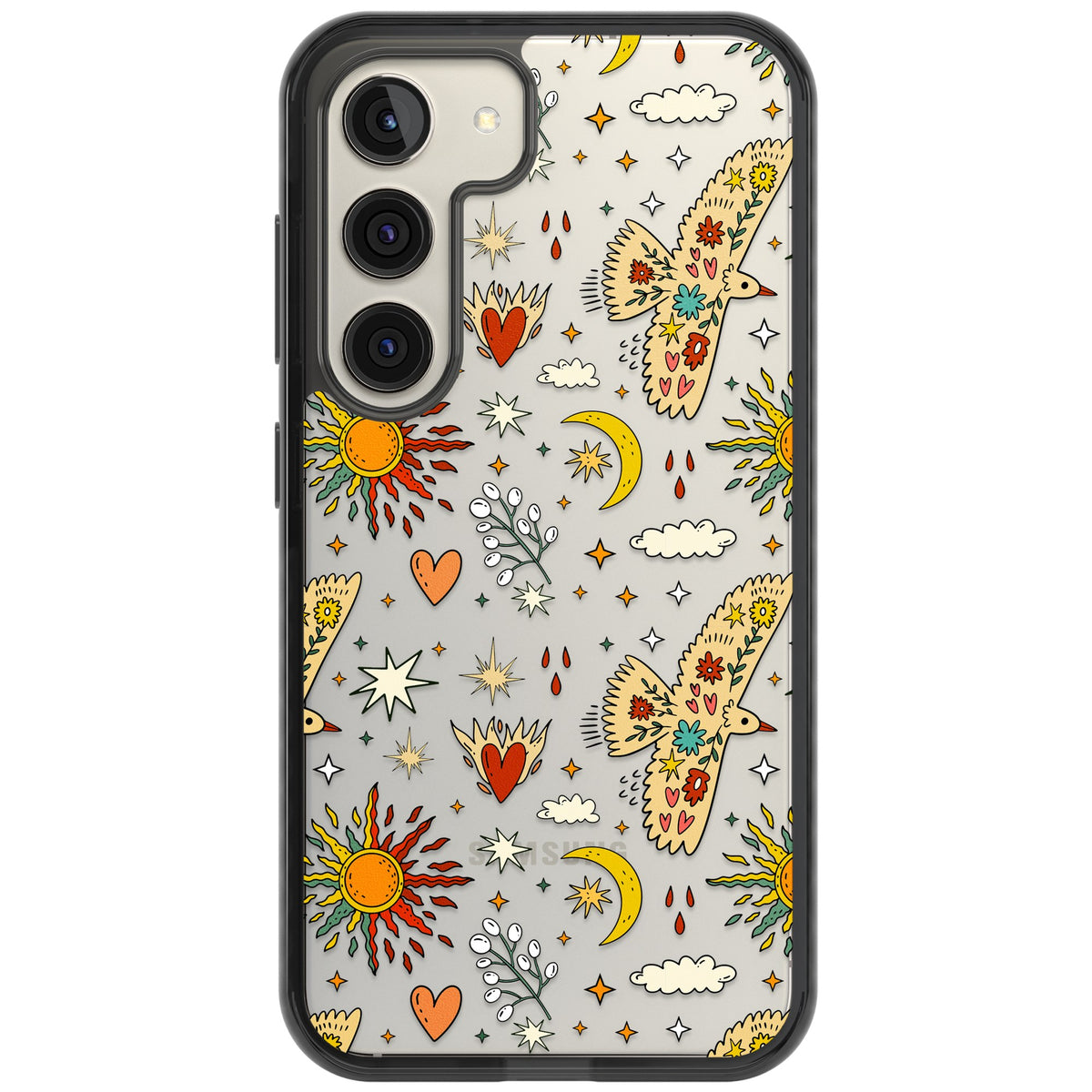 Boho Mystic Birds Samsung S22 / Samsung S22 Plus / Samsung S23 / Samsung S23 Plus / Samsung S24 / Samsung S24 Plus Impact Black Phone Case front