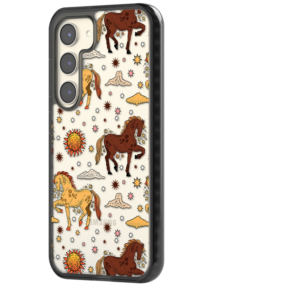 Boho Celestial Wild Horses Samsung S22 / Samsung S22 Plus / Samsung S23 / Samsung S23 Plus / Samsung S24 / Samsung S24 Plus Impact Black Phone Case side