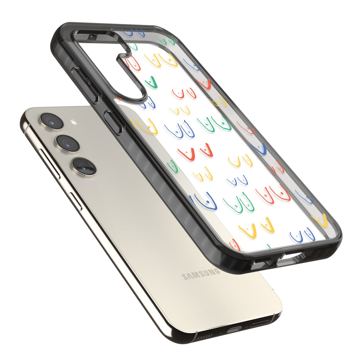 Boob Pattern (Multicolour) Samsung S22 / Samsung S22 Plus / Samsung S23 / Samsung S23 Plus / Samsung S24 / Samsung S24 Plus Impact Black Phone Case angled