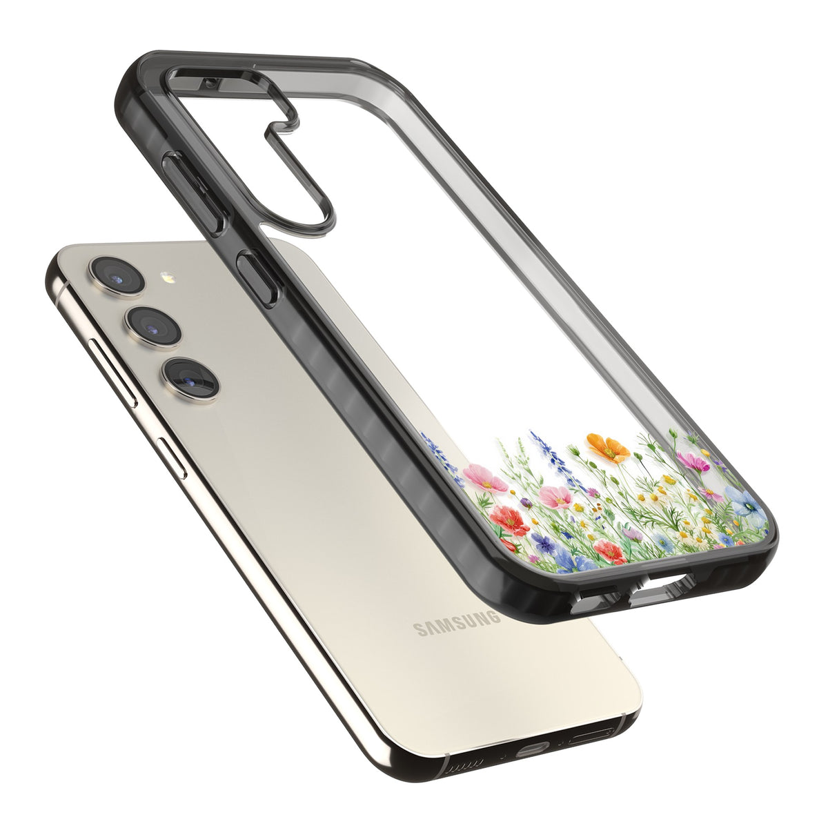 Minimal Wildflowers Samsung S22 / Samsung S22 Plus / Samsung S23 / Samsung S23 Plus / Samsung S24 / Samsung S24 Plus Impact Black Phone Case angled