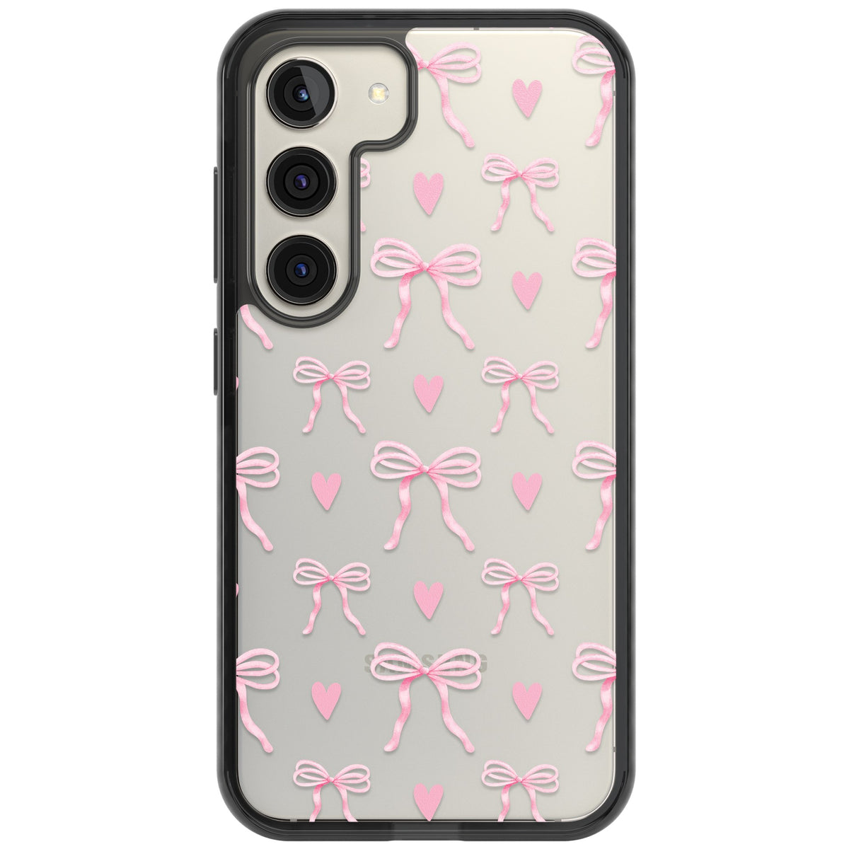 Pink Bows & Hearts Samsung S22 / Samsung S22 Plus / Samsung S23 / Samsung S23 Plus / Samsung S24 / Samsung S24 Plus Impact Black Phone Case front