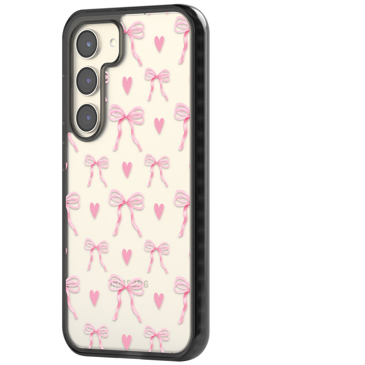 Pink Bows & Hearts Samsung S22 / Samsung S22 Plus / Samsung S23 / Samsung S23 Plus / Samsung S24 / Samsung S24 Plus Impact Black Phone Case side