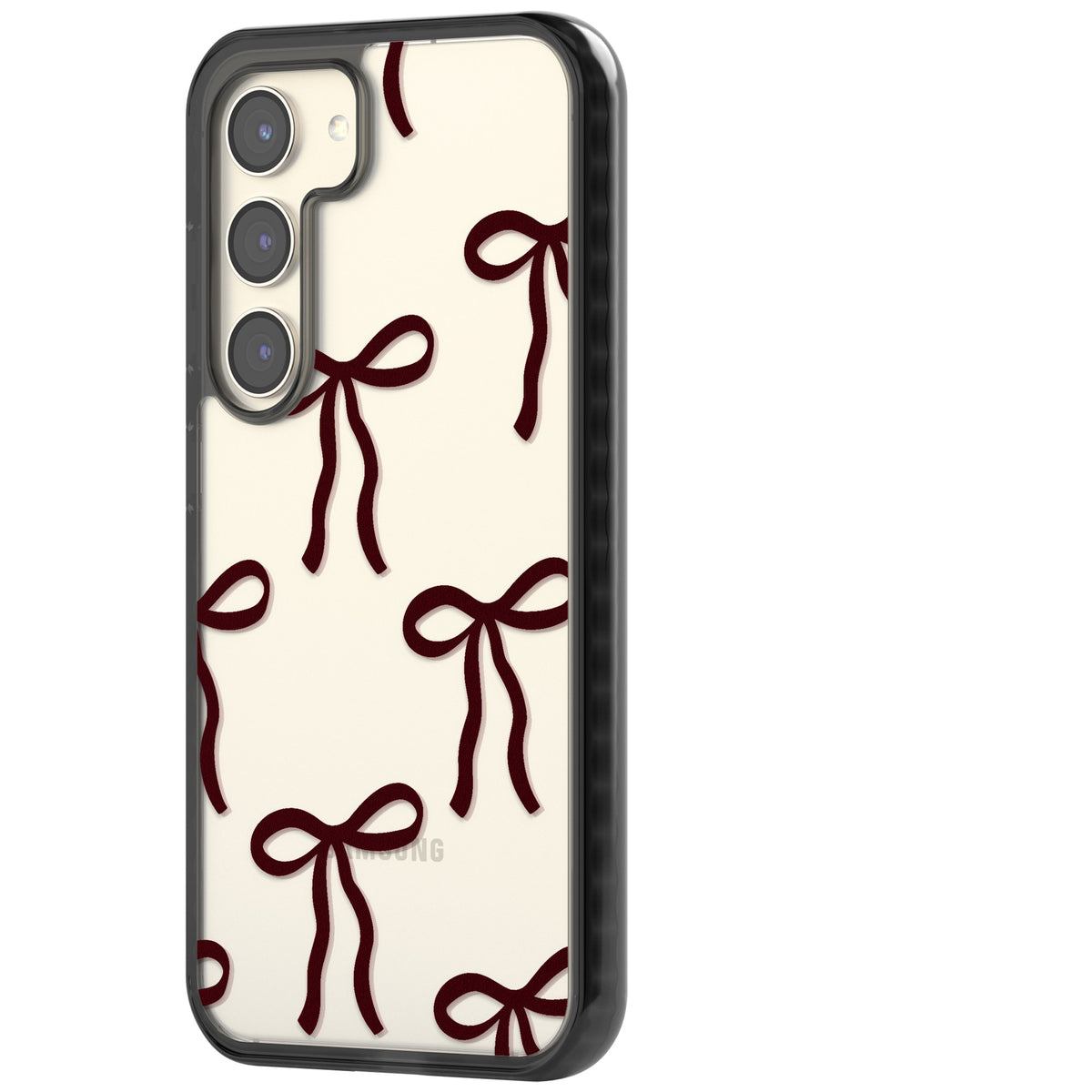 Burgundy Bows Samsung S22 / Samsung S22 Plus / Samsung S23 / Samsung S23 Plus / Samsung S24 / Samsung S24 Plus Impact Black Phone Case side