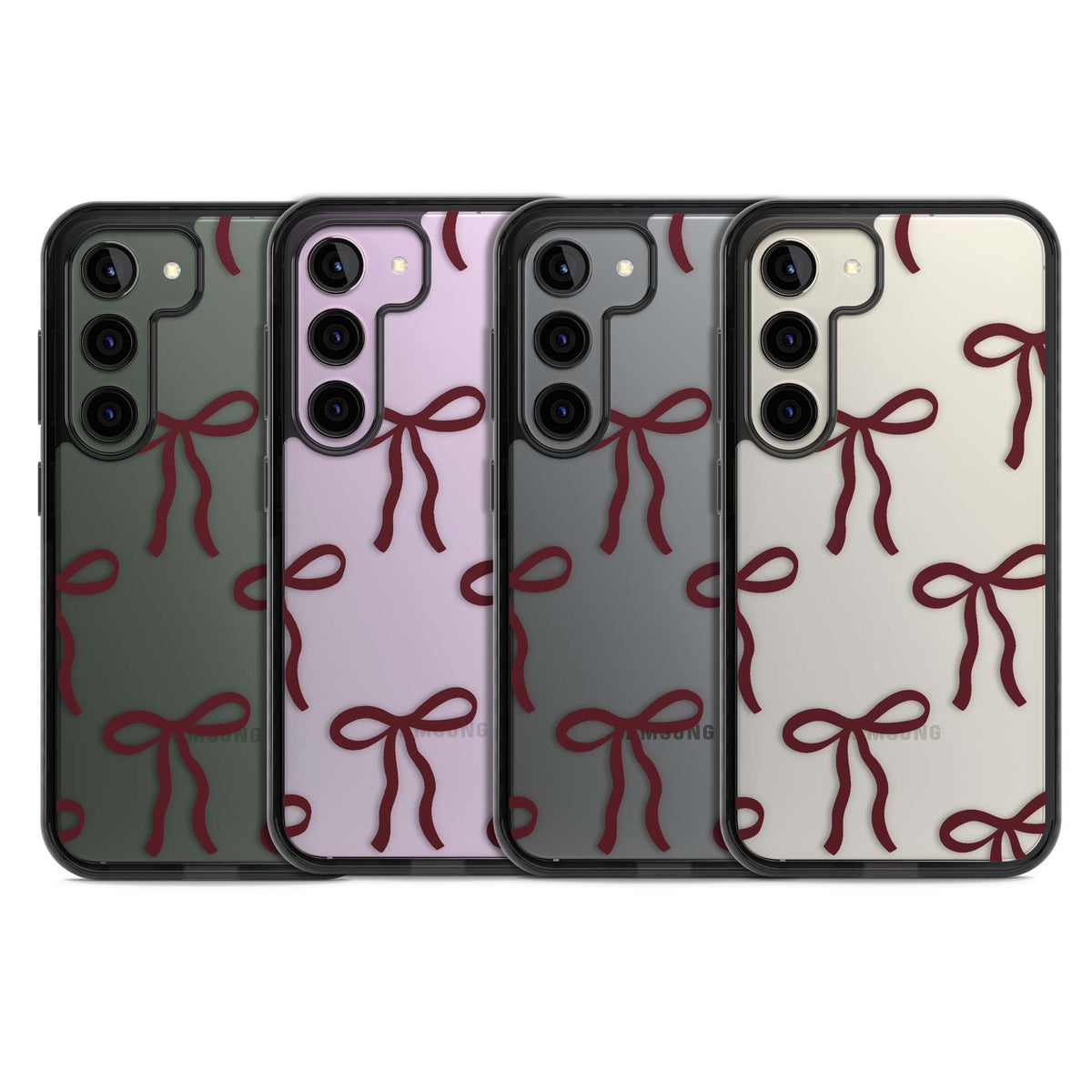 Burgundy Bows coquette iPhone case featuring hand-drawn burgundy red bows on a clear background | Black Impact case for Samsung Galaxy S24, Samsung Galaxy S23, Samsung Galaxy S22