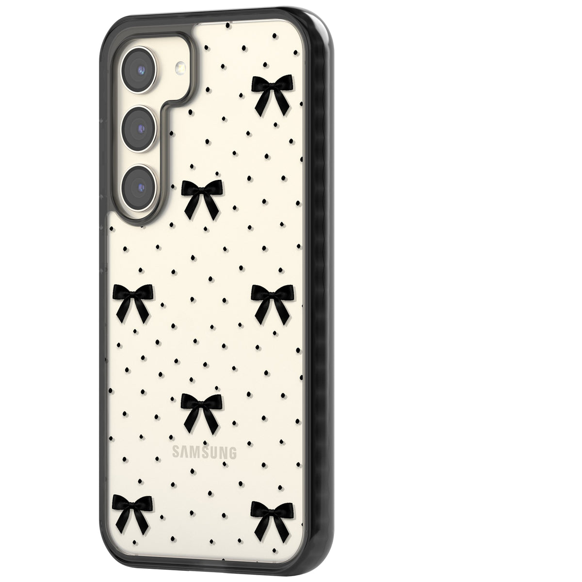 Black Polka Bows Samsung S22 / Samsung S22 Plus / Samsung S23 / Samsung S23 Plus / Samsung S24 / Samsung S24 Plus Impact Black Phone Case side