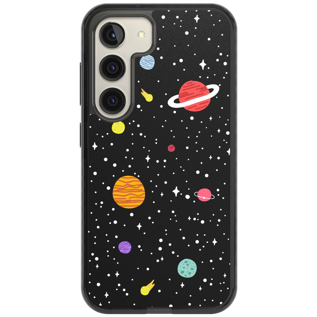 Cute Cartoon Planets Samsung S22 / Samsung S22 Plus / Samsung S23 / Samsung S23 Plus / Samsung S24 / Samsung S24 Plus Impact Black Phone Case front