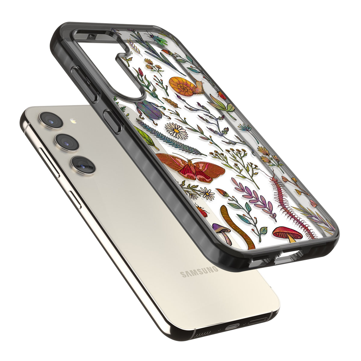 Bugs & Wildflowers Samsung S22 / Samsung S22 Plus / Samsung S23 / Samsung S23 Plus / Samsung S24 / Samsung S24 Plus Impact Black Phone Case angled