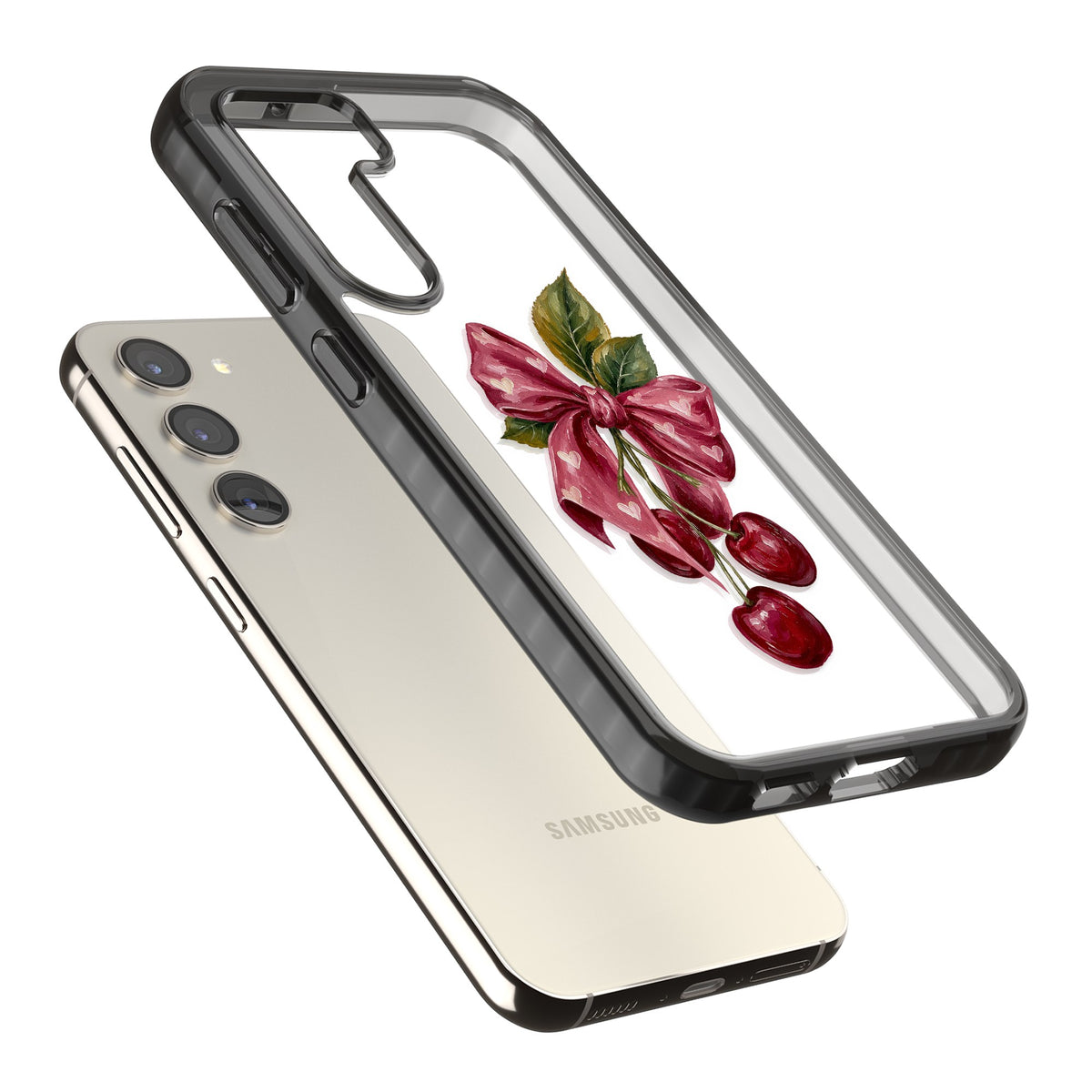 Cherry Sonnet Samsung S22 / Samsung S22 Plus / Samsung S23 / Samsung S23 Plus / Samsung S24 / Samsung S24 Plus Impact Black Phone Case angled