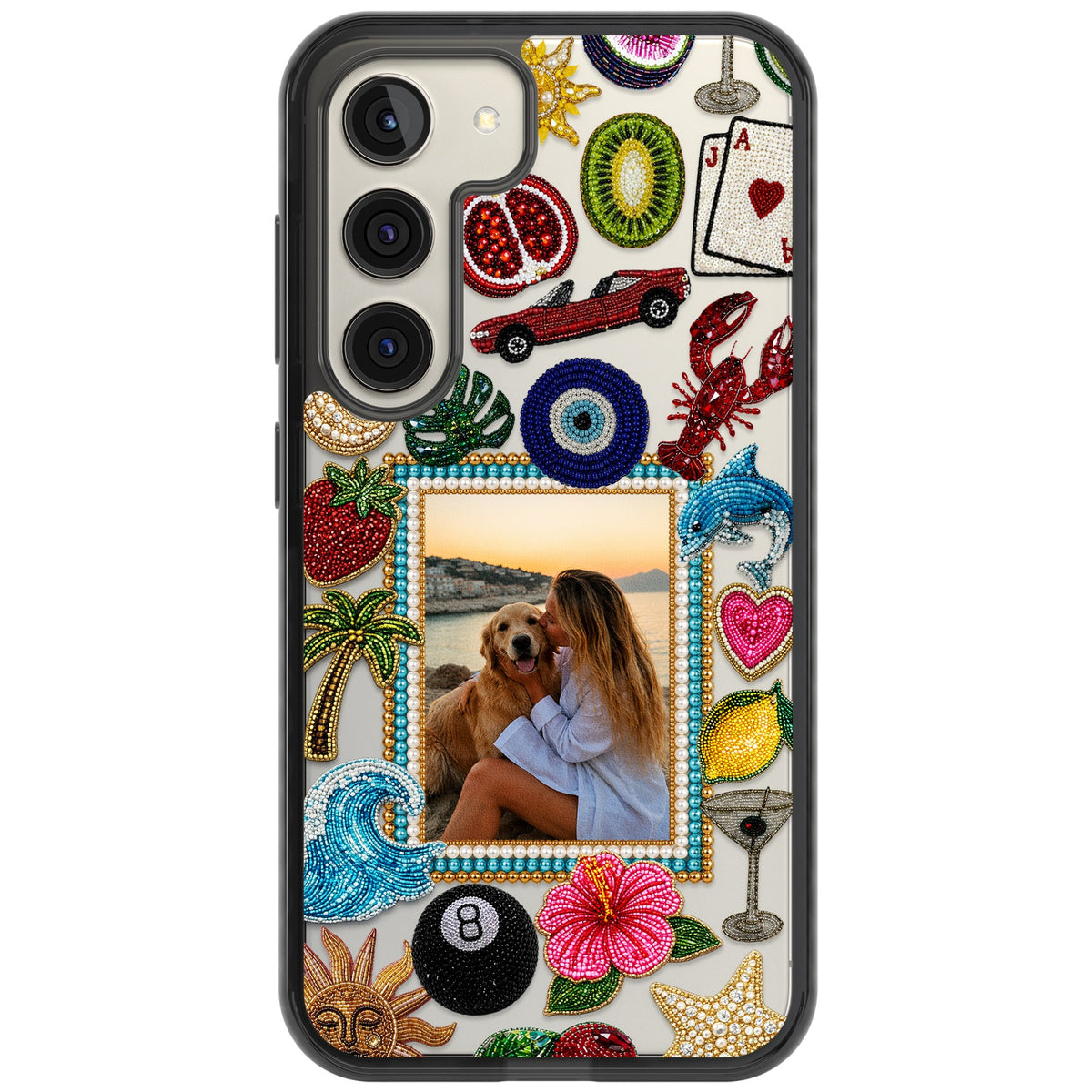 Personalised Beaded Photo Samsung S22 / Samsung S22 Plus / Samsung S23 / Samsung S23 Plus / Samsung S24 / Samsung S24 Plus Impact Black Phone Case front