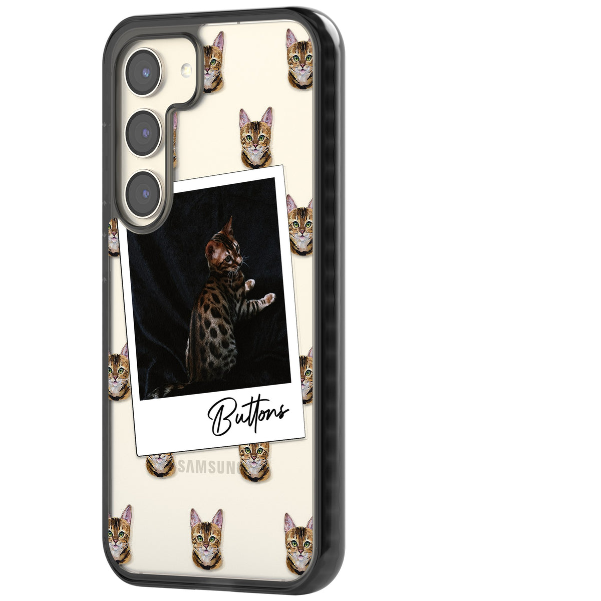 Personalised Bengal Cat Photo Samsung S22 / Samsung S22 Plus / Samsung S23 / Samsung S23 Plus / Samsung S24 / Samsung S24 Plus Impact Black Phone Case side