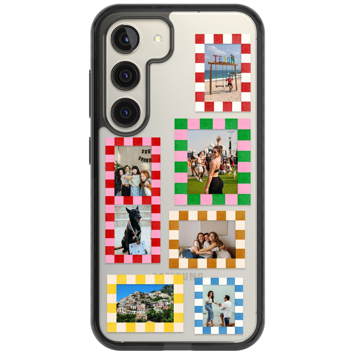 Personalised Italian Check Frames Samsung S22 / Samsung S22 Plus / Samsung S23 / Samsung S23 Plus / Samsung S24 / Samsung S24 Plus Impact Black Phone Case front