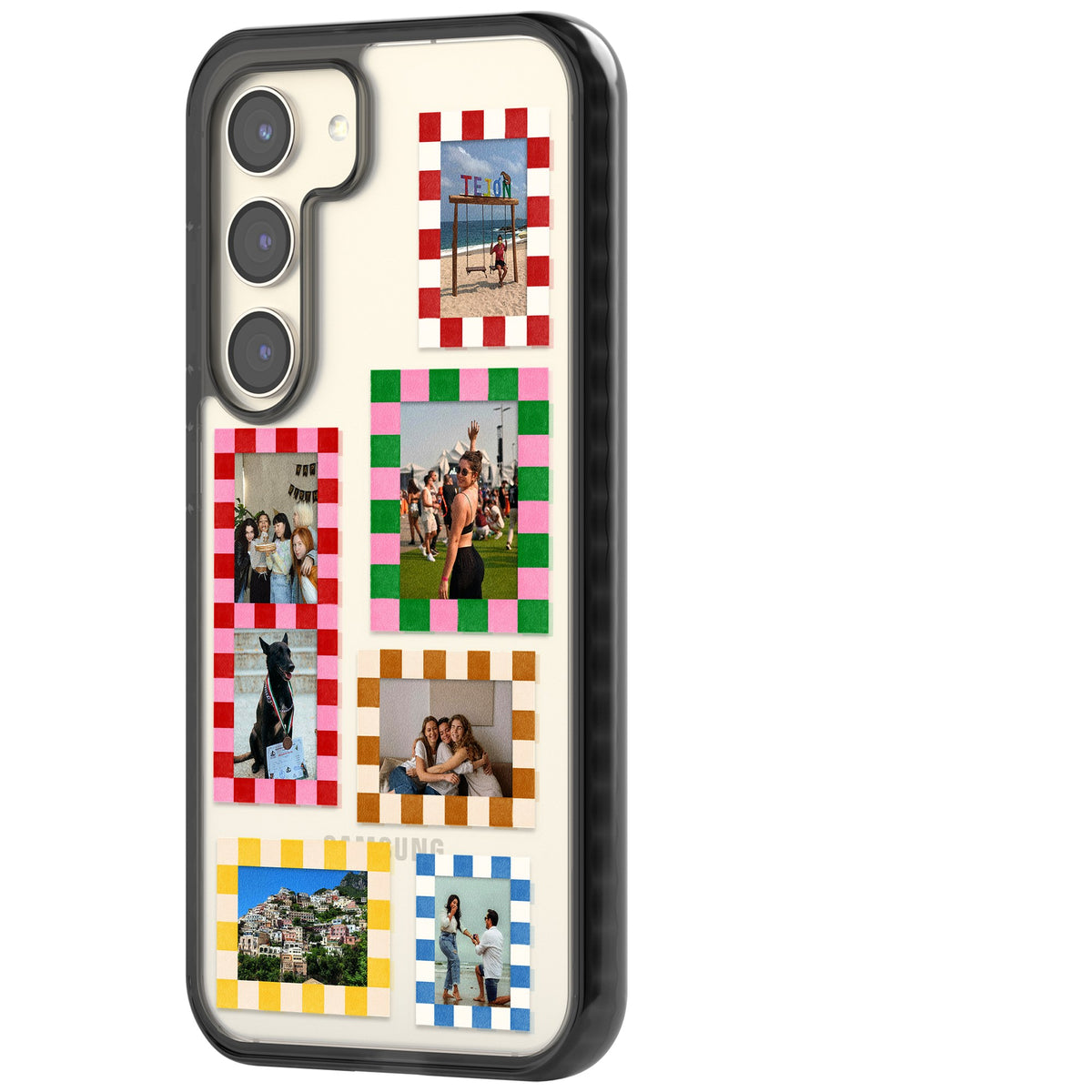 Personalised Italian Check Frames Samsung S22 / Samsung S22 Plus / Samsung S23 / Samsung S23 Plus / Samsung S24 / Samsung S24 Plus Impact Black Phone Case side