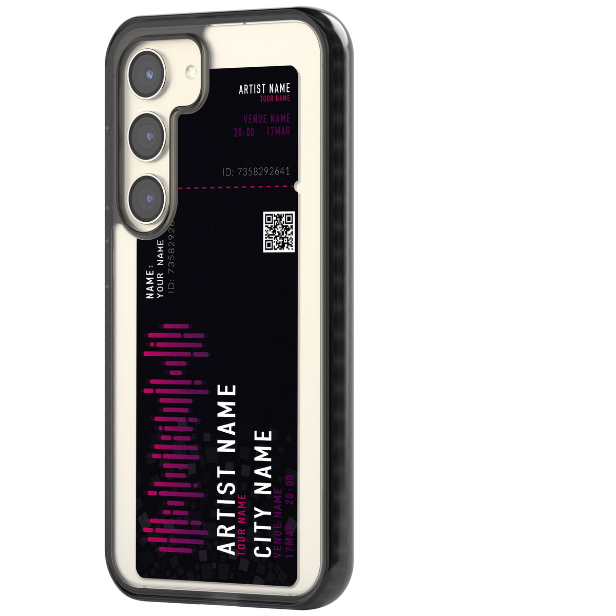 Personalised Concert Ticket Samsung S22 / Samsung S22 Plus / Samsung S23 / Samsung S23 Plus / Samsung S24 / Samsung S24 Plus Impact Black Phone Case side